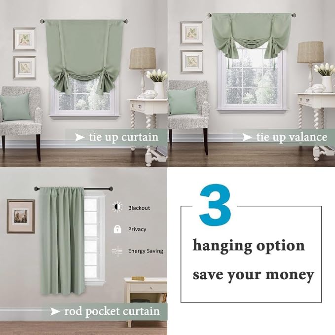 H.VERSAILTEX Solid Blackout Curtain Energy Efficient Tie Up Shades Rod Pocket - Image 4