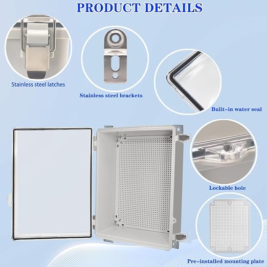 Waterproof Electrical Box, IP67 Junction Box Stainless Steel Latch Hinged Clear - Image 3