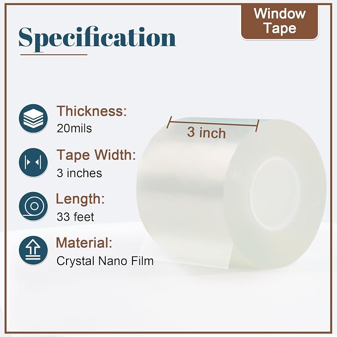 Window Sealing Tape 3 Inch x 33 Ft Transparent Insulation Waterproof Nano Draft - Image 2