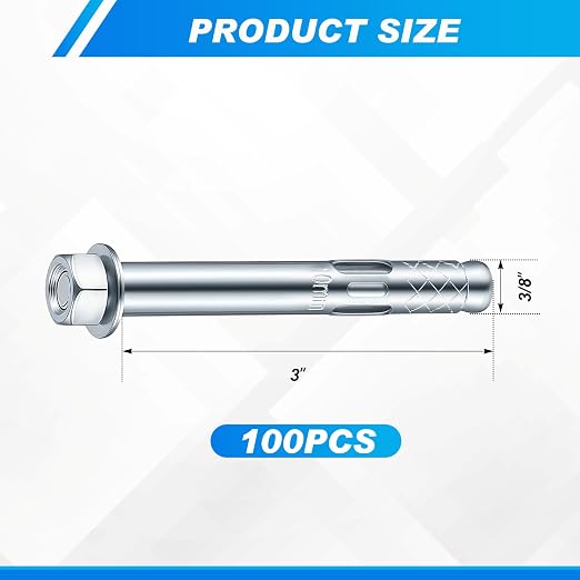 100 Pack 3/8" x 3" Sleeve Anchors - Image 2
