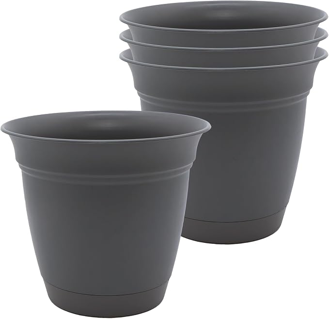 The HC Companies Eclipse Round Planter Pot, 6 Inch, Warm Gray, Attached Saucer by TheHCCompanies