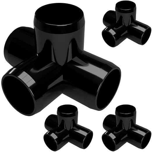 1” 4-Way Tee Furniture Grade PVC Fitting in Black, Made in USA, UV-Resistant by FORMUFIT