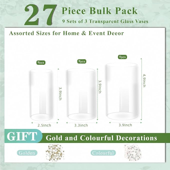 27pcs Glass Vase Cylindrical 4, 5 inch Tall Vase - Image 2
