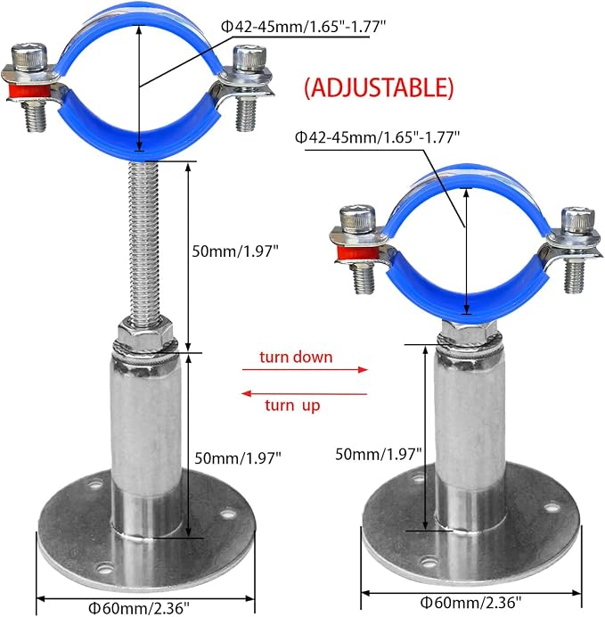 Wall Mount Ceiling Mount Pipe Supports, Adjustable Pipe Clamps - Image 2