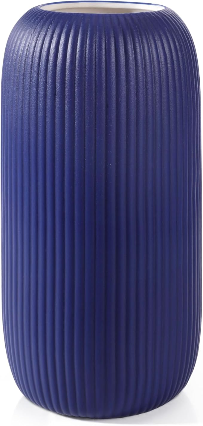 Ceramic Vase for Flowers – Modern Small Ribbed Textured Flower Vase for Home by RIKBVOM