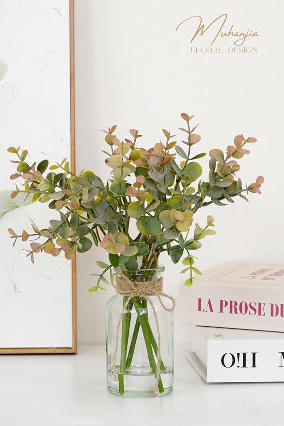 Muhanjia Artificial Eucalyptus Stems in Glass Vase - Image 4