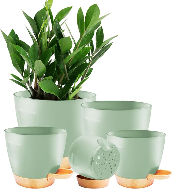 Self Watering Planter Pots for Plants, Drainage holes and saucers, by Unknown