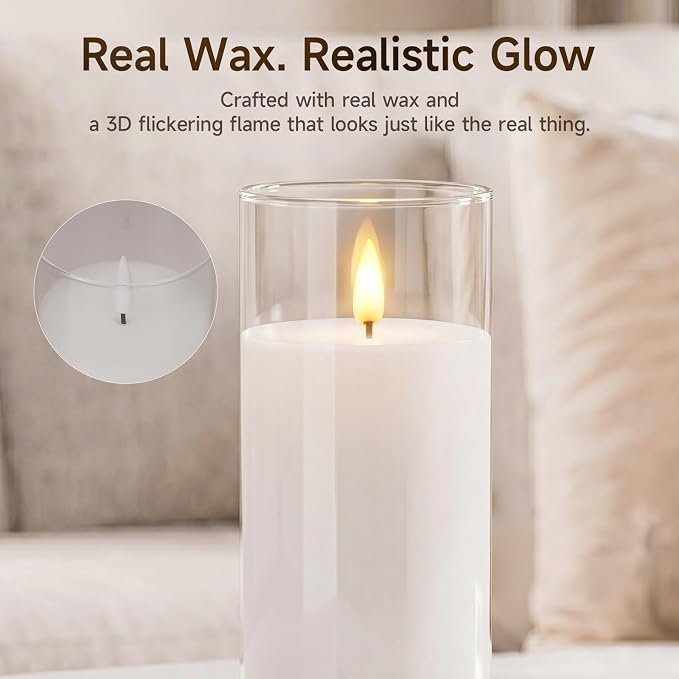 Homemory Pure White Glass Flameless Candles, Real Wax, Remote Timer, 2 Pack | - Image 9