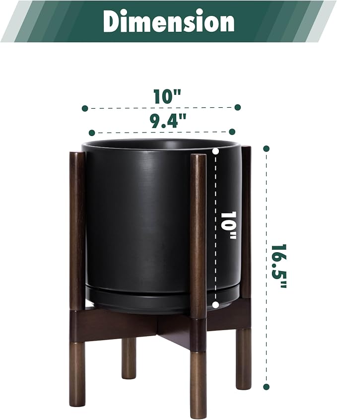 D'vine Dev Ceramic Pot with Walnut Wood Stand, 10 in, 55-B-X-2 | Mid-Century - Image 3