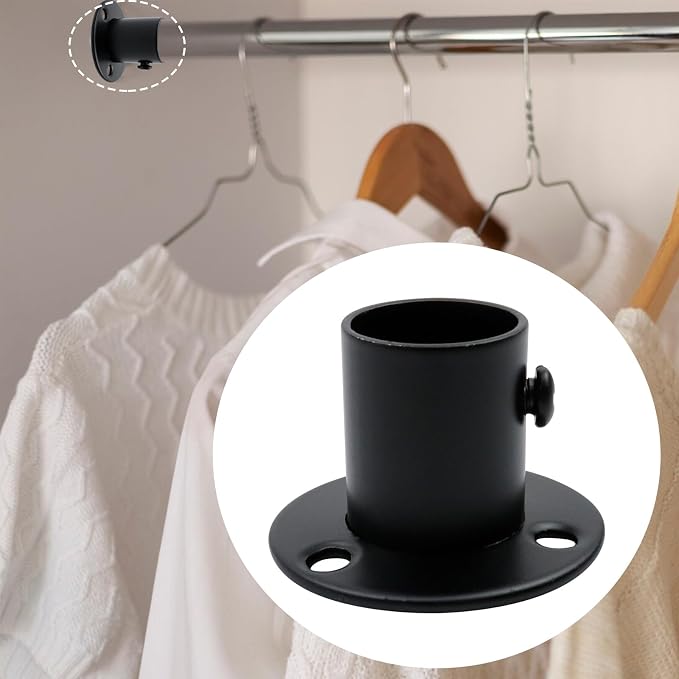 Antrader 0.75inch Stainless Steel Black Adjustable Closet Rod Flange Holder | - Image 2