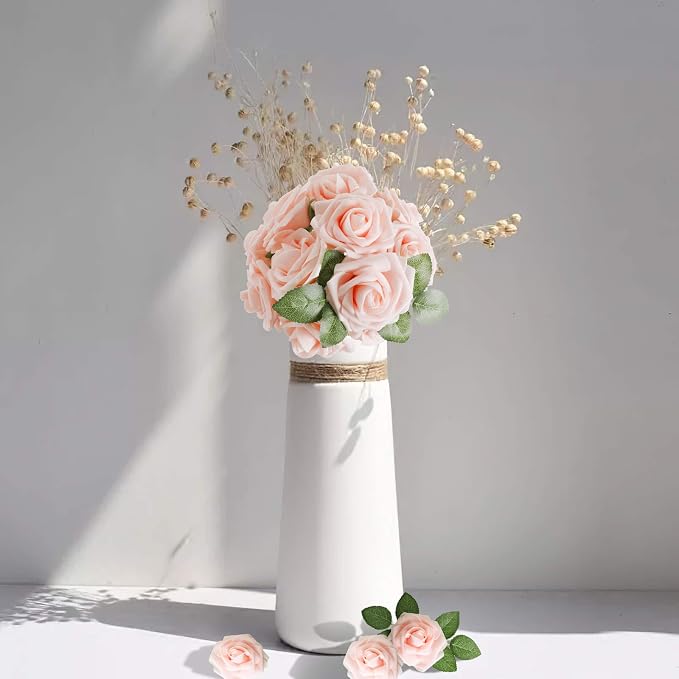AmyHomie Blush Pink Rose 50pcs Real Looking Artificial Flowers w/Stem | Bouquet - Image 4