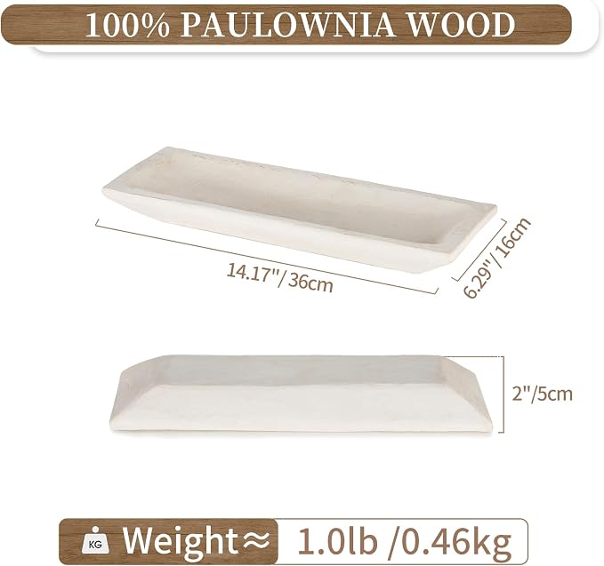 Hanobe Wood Decorative Bowl for Coffee Table Entryway Decor, Rustic White | - Image 5