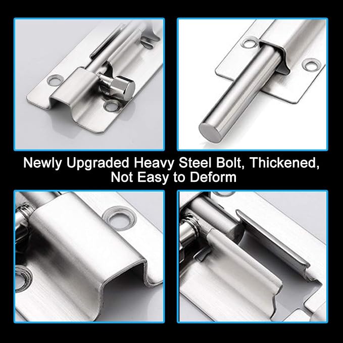 FATLODA 4 Pack Barrel Bolt Latch, 3 Inch Stainless Steel Slide Latch Lock | - Image 4