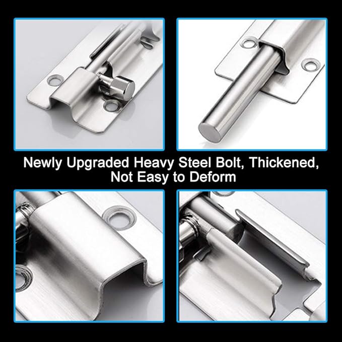 FATLODA 8 Pack Barrel Bolt Latch, 3 Inch Stainless Steel Slide Latch Lock | - Image 4