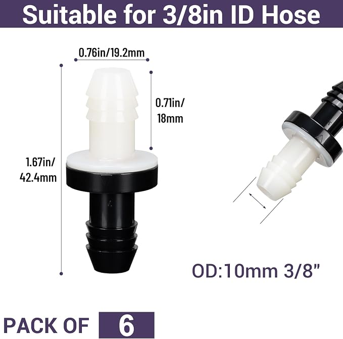 3/8" One Way Inline Check Valve Plug-in Barb Non Return Valve ABS Plastic Water - Image 2
