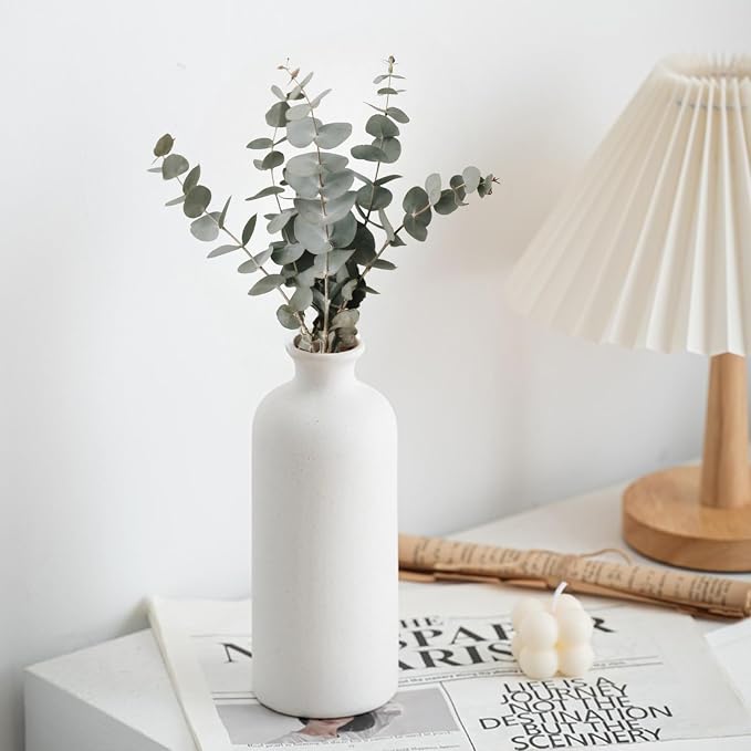 Small White Ceramic Vase Set of 3, Modern Boho Farmhouse Flowers Vases | - Image 7