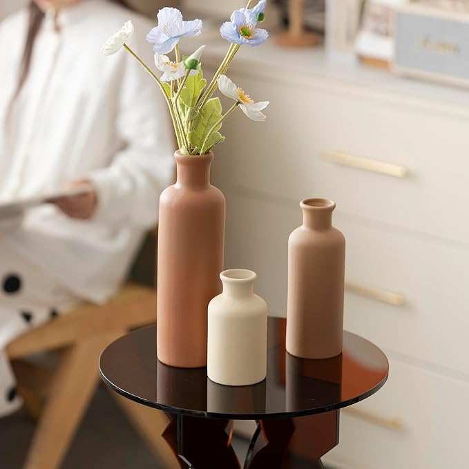 Modern Ceramic Vase Set of 3, Neutral Colors, Decorative Bottles - Image 8