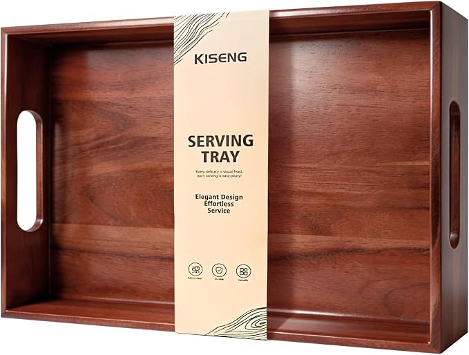 17 x 12 Inch Acacia Wood Large Serving Tray by KISENG