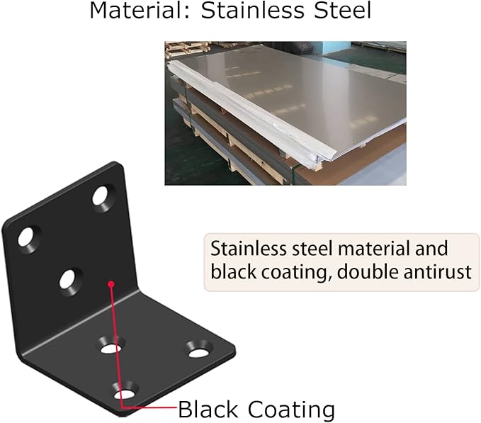 Black Stainless Steel Shelf Bracket, Joint Right Angle Bracket, L Shape Heavy - Image 2