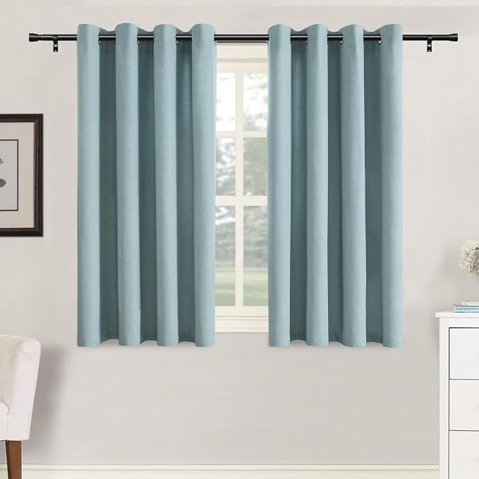 H.VERSAILTEX Grommet Natural Linen Textured Kitchen Curtains 45 inch Length by HVERSAILTEX