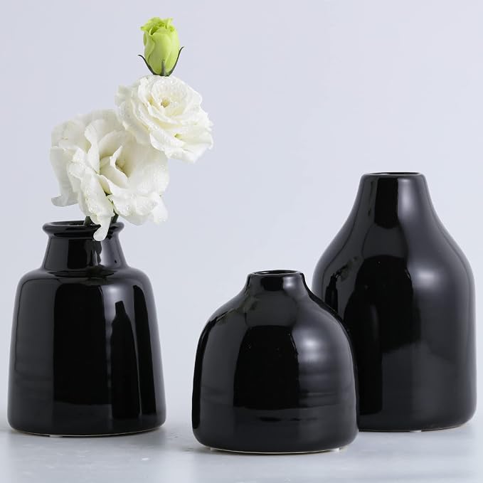 Black Small Vase Set of 3 for Modern Home Decor, Ceramic Vases for Centerpieces - Image 6