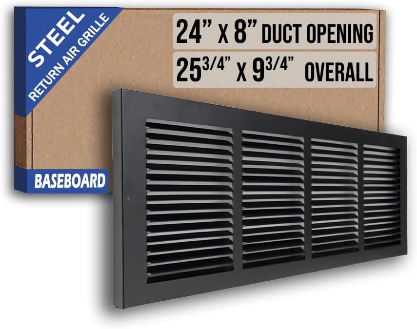 Fits 24x8 Duct Opening | Steel Baseboard Return Air Grille by Handua | Vent by Handua