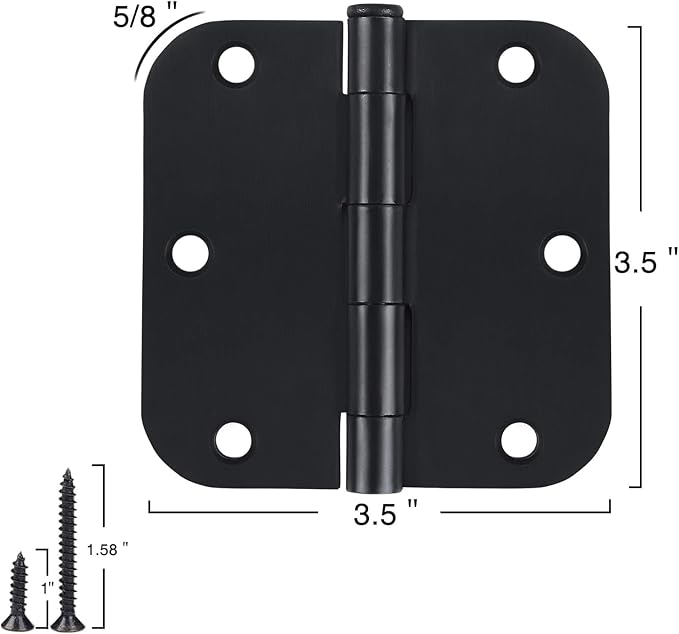 TDCHINGES Rounded Door Hinges Matte Black 3.5" Interior Hardware 18 Pack | - Image 4
