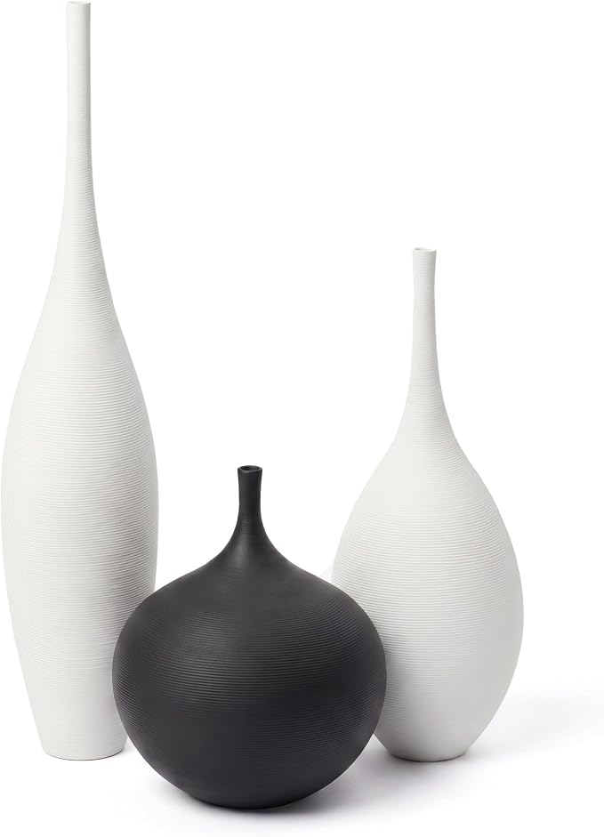 Relexome White Ceramic Vase Modern Wabi-Sabi Black Flower Vase Set of 3 by Relexome