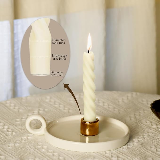 12 PCS Natural Beeswax Spiral Taper Candles, 7 Inch Tall- Off White | Dripless - Image 3