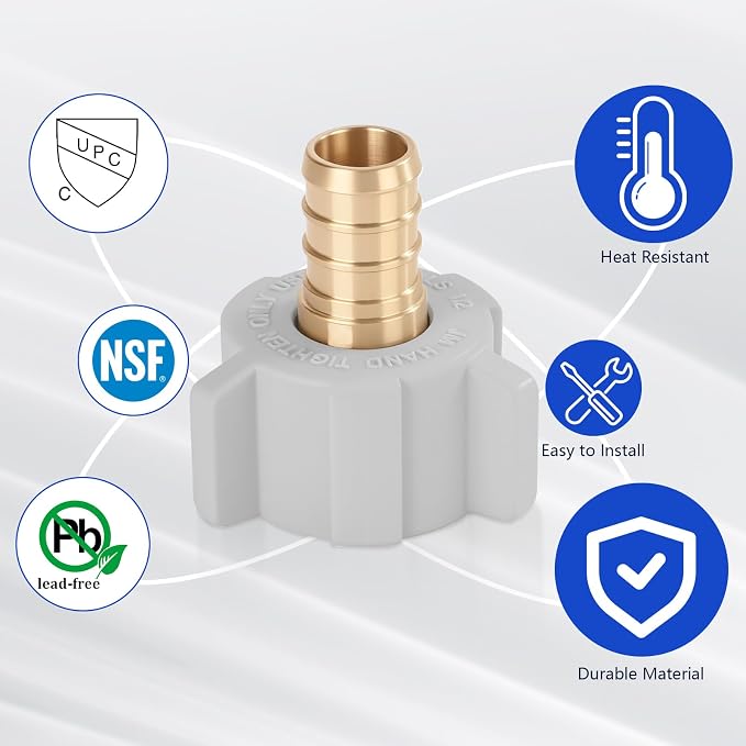 1/2" Pex x 1/2" Female NPT Swivel Adapter No-Lead Brass Crimp Fitting, PEX-B - Image 5