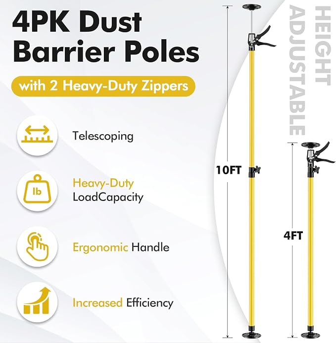 4PK Dust Barrier Poles, 10FT Adjustable Containment Kit - Image 2