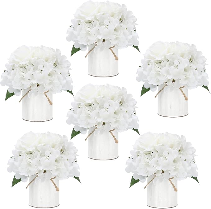 White Flower Table Centerpieces, Rose & Hydrangea by DIYDOFUN