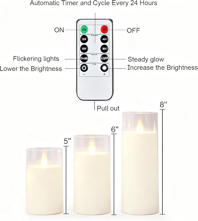 Homemory Ivory Flickering Flameless Candles, Battery Operated Acrylic LED - Image 6
