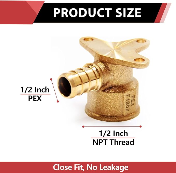 EFIELD Pex 1/2 Inch x 1/2 Inch Female NPT Drop-Ear Elbow | PEX Brass Crimp - Image 2