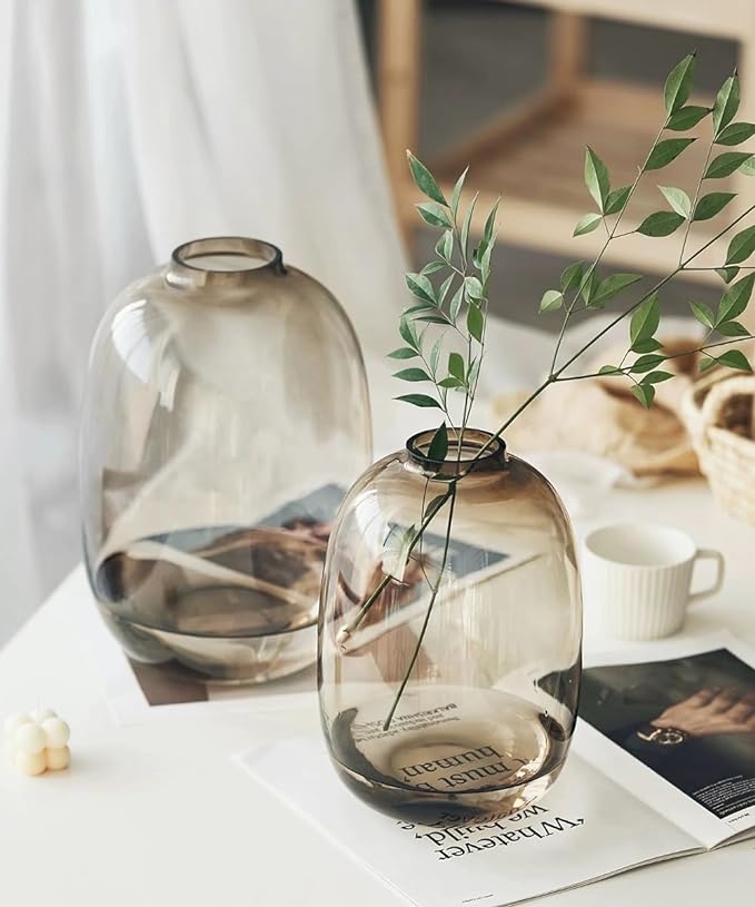 GeLive Brown Glass Vase Round Clear Colored Flower Vase - Image 4