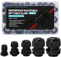 NPT Cable Glands 1/4” 3/8” 1/2” 3/4” 1”- 52 Pack Black Plastic Waterproof IP68 by AIRTAK