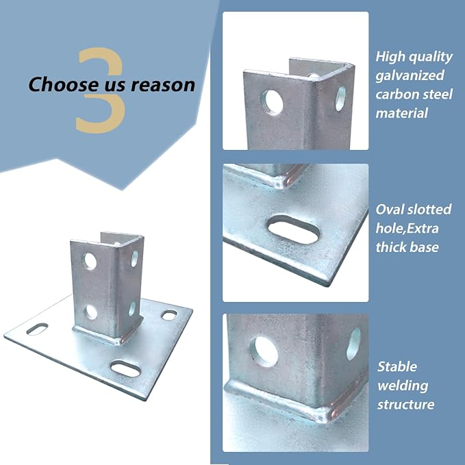 2 Pcs Heavy Duty Strut Post Base, 4-Hole 6" Square, Side Orientation, Suitable - Image 5