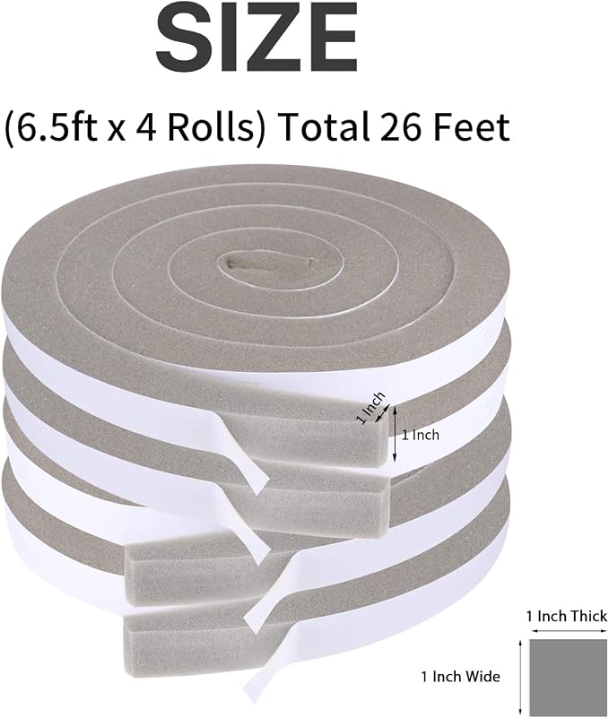 Foam Weather Stripping Tape 1 Inch W X 1 Inch T-4 Rolls, | Open Cell Foam - Image 2