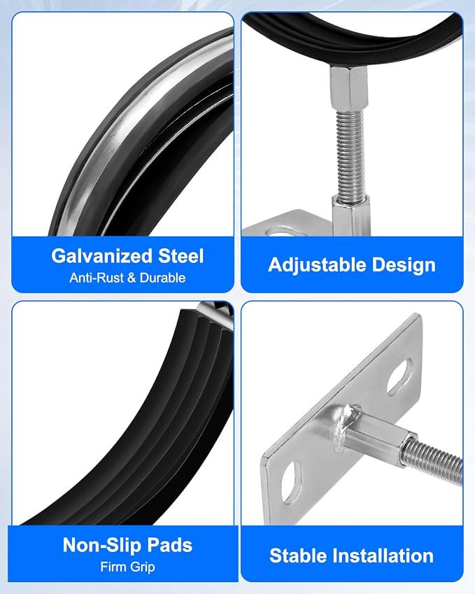 2 Pcs 6 Inch Adjustable Pipe Bracket | Heavy Duty Round Pipe Support Bracket - Image 3