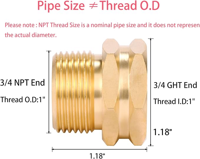 Garden Hose Adapter, 3/4" GHT Female x 3/4" NPT Male Connector | GHT to NPT - Image 2