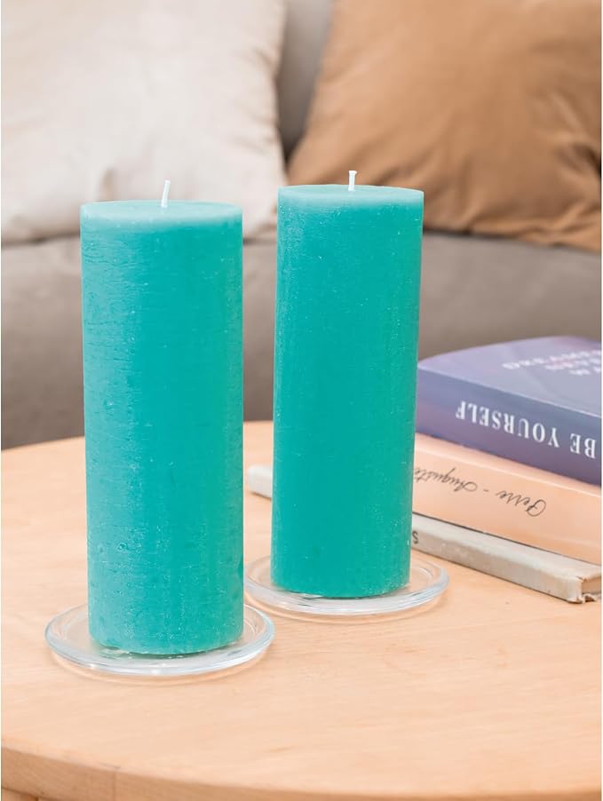 Turquoise Pillar Candles 3x8 Inch – Set of 2 Unscented Dripless Large Candles - Image 5