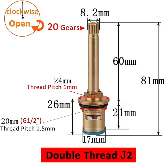 Faucet Ceramic Cartridge Valve, G1/2" Brass Tap Ceramic Disc Cartridges - Image 2