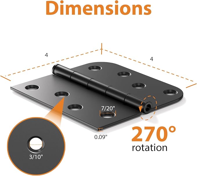 24 Pack Matte Black Door Hinges 4 Inch, Heavy Duty Exterior Hinges - Image 5