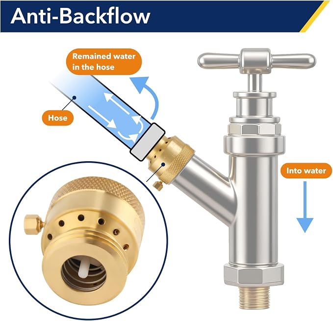 Brass Hose Bib Backflow Preventer, 3/4 "FHT x 3/4" MHT, Garden Hose Bib - Image 2