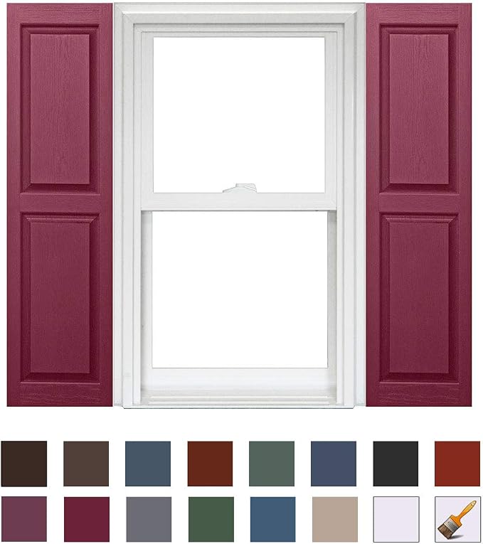 Homeside Raised Panel Vinyl Shutter 1 Pair 14-1/2in. x 31in. 330 Berry - Image 2