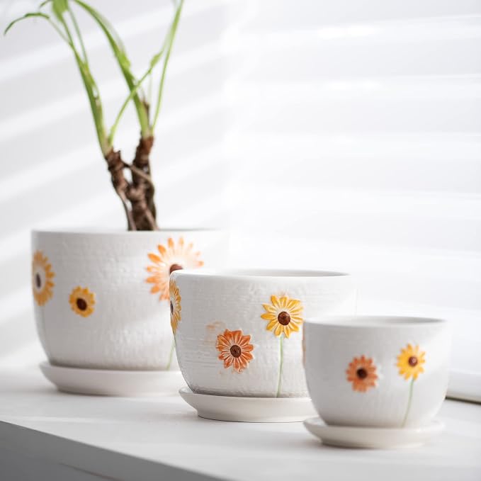 Ceramic Plant Pots, Sunflower Planters - Image 3