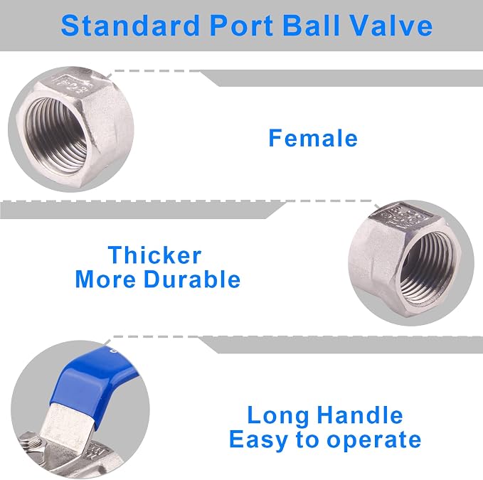 DERNORD Stainless Steel Ball Valve 1PC Type 3/8 Inch NPT Standard Port - Image 5