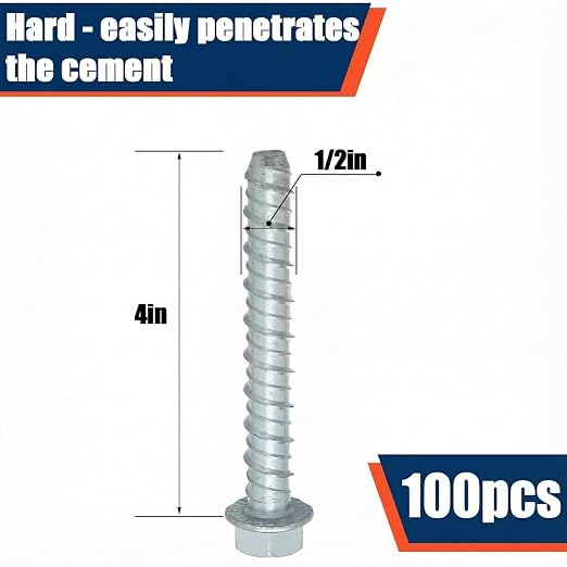 Tandefio 100 Pack 1/2 x 4 Concrete Anchors and Screw Kits Galvanized | Large - Image 2