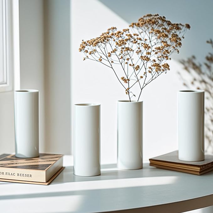 5.51'' Small Modern White Ceramic Vase Set of 10 - Image 4