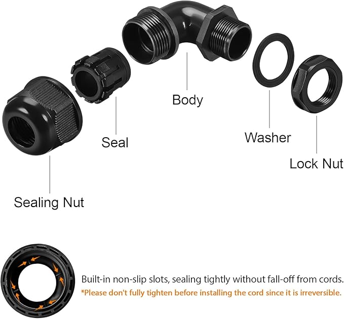 M40 Cable Gland, 90 Degree Adjustable 26-33mm Cable Range Strain Relief - Image 4